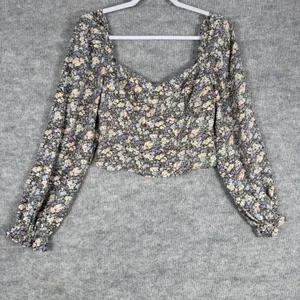 ASTR The Label Size-M Crop Top Brown Peach Floral Smocked Corset thumbnail 2