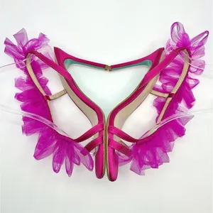 Betsey Johnson Devon Pink Tulle Ruffle Heels Sandals 7.5 Wedding Party‎ Barbie thumbnail 7