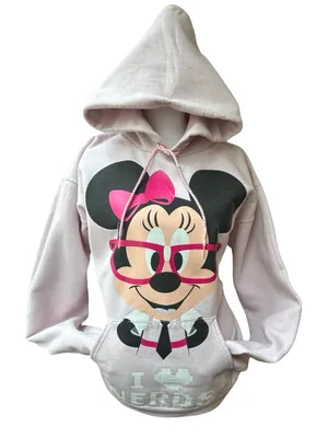 VTG Y2K Disneyland resort Minnie Mouse graphic hoodie pastel pink I love nerds M thumbnail 1