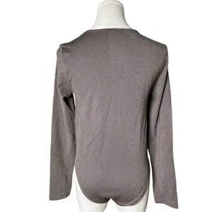 A New Day Medium Shimmer Metallic Long Sleeve Bodysuit Taupe Gray‎ Sparkle thumbnail 2