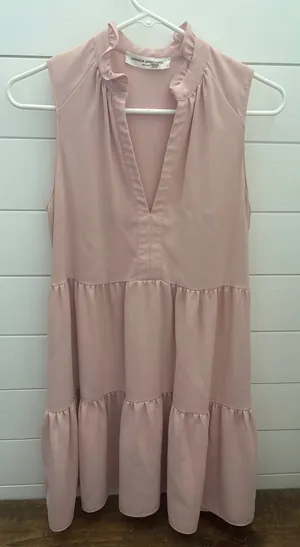 Amanda Uprichard Pink Ruffle V-Neck Tiered Sleeveless Mini Dress XS Blush thumbnail 1