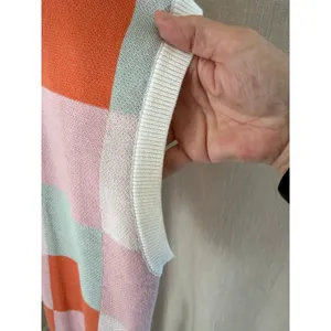 Knit Vest Women's Size XL Pink Colorblock Checkered Sleeveless Coastal Grandma thumbnail 4