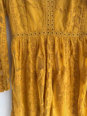 Altar'd State Mustard Lace V-Neck Long Sleeve Dress size Small thumbnail 3