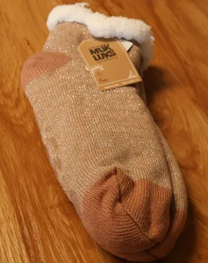 Muk Luks Shea Butter Infused Slipper Socks Womens Size L/XL Rose‎ Gold Metallic thumbnail 1