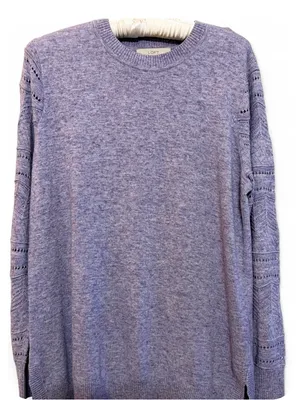 LOFT Pointelle Chevron Sleeve Crewneck Heather Lilac Pullover Wool Blend Sweater thumbnail 9