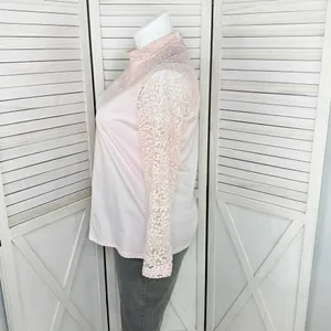 Bedford Fair Lace Sleeve Mock Neck‎ Shirt Pink Large Tee Coquette Victorian Soft thumbnail 2