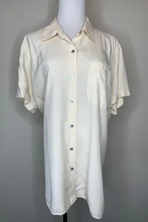 Cream Jacque & Koko Silk Short Sleeve Button Up Shirt Sz 18/20 thumbnail 1