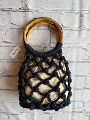 Old Navy Vintage-Style Woven Net & Bamboo Handle Bucket Bag thumbnail 2