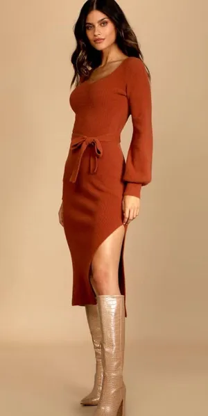 Lulus Rust Brown Knit Sweater Dress thumbnail 2