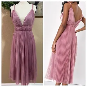 NWOT Lulus Sweet Goddess Mauve Mesh Pleated Sleeveless Midi Dress thumbnail 2