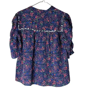 Nanette Lepore Ditsy Daze Top in Blue 4 Womens Silk Floral Blouse thumbnail 7