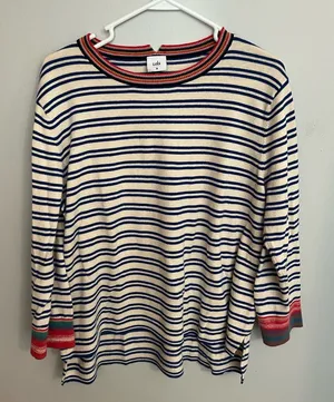 CAbi Blue‎ and White Striped Knit Soft Long Sleeve Blouse size M thumbnail 1