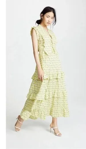 Banjanan Cordelia Floral Tiered Ruffle Midi Dress Yellow Size XS Retail $285 thumbnail 7