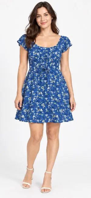 Loveappella Blue Floral Fit & Flare Dress Size XL thumbnail 1