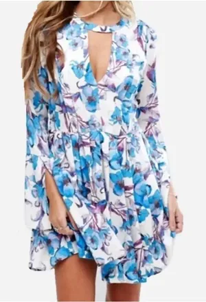 NEW Free People Women Size 4 Tegan Long Sleeve Floral Dress v6x thumbnail 1