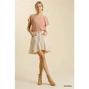 ✨NWT Umgee Linen Blend 5 Pockets High Low‎ Skirt with Frayed Hem thumbnail 2