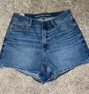 American Eagle Outfitters Dark Blue High-Rise Denim Shorts thumbnail 1