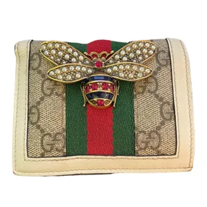 Gucci Bee Cream Queen Margaret GG Leather Folding Wallet thumbnail 2