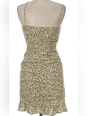 Zara White Floral Ruched Spaghetti Strap Mini Dress XS thumbnail 2