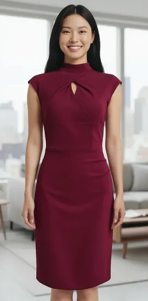 Miusol Womens Medium Burgundy Sleeveless Mock Neck Sheath Dress thumbnail 1