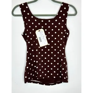 Ann Taylor Square Neck Polka Dot Layering Tank Top Rich Walnut Brown Size S NWT thumbnail 2