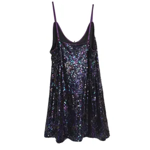 NWT Allegra K Iridescent Sequin V Neck Mini Party Club Dress Purple Green Large thumbnail 5