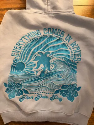 Pink Palm Puff Hoodie Blue Everything Comes In Waves thumbnail 3