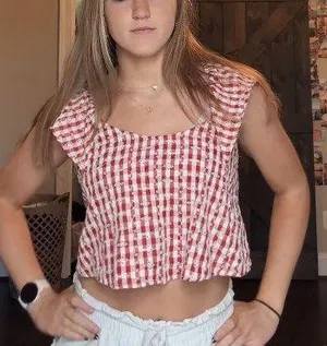 Red And White Checkered Peplum Top thumbnail 1