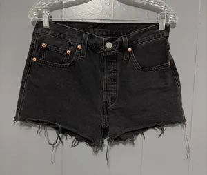 Levi's 501 Black Washed-out Denim Cut-off Button Fly Summer Beach Shorts 28 thumbnail 1