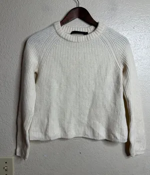 Jenni Kayne Cashmere Fisherman Sweater size XS Ivory Ribbed Crewneck thumbnail 1