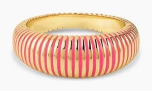 GORJANA 18k Gold Plated Catalina Enamel Ring Gold Pink Striped Boho Chic Size 7 thumbnail 1