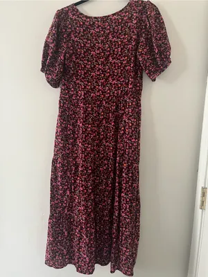 Old Navy Pink Floral Puff Sleeve Shirt Midi Dress XS Button Front Cottagecore thumbnail 6