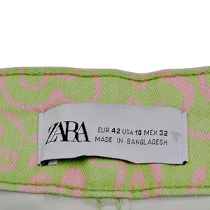 Zara Kick Flare Jeans Womens Sz 10 Green Pink Floral High Rise Crop 70s Raw Hem thumbnail 7