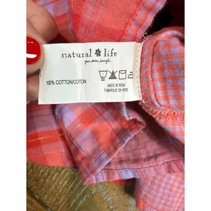 Natural Life Pink Purple Plaid Pintuck Blouse Gold Metallic Cotton Top Medium thumbnail 6