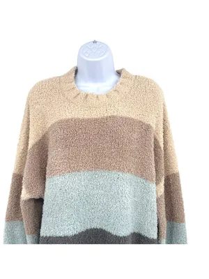 Altar'd State Fuzzy Oversized Colorblock Sweater Beige Brown Blue Size XXL thumbnail 2