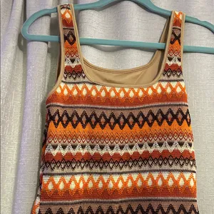 Orange Patterned Sleeveless Dress Size M thumbnail 2