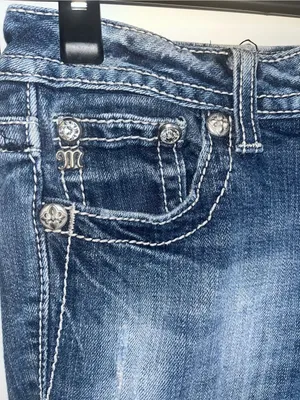 Miss Me Bootcut Straight Leg Floral Crystalized Embroidered Stitched Jeans Sz 27 thumbnail 7