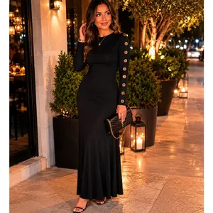 Pashmina Black Long Button Lined Sleeve Body Contouring Long Sleeve Dress. XS thumbnail 10
