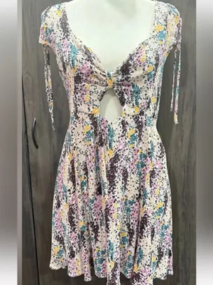 Free People miss right floral dress front key hole sz L thumbnail 3