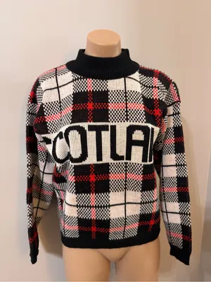 Nuggets Vintage Scotland Red Black Plaid Sweater Medium thumbnail 3
