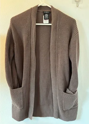 Max&Mia Brown Cotton Shaker Stitch Open Front Cardigan Sweater XS9216USI0M Small thumbnail 1