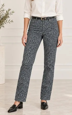 Worth New York 6 Pants Grey Leopard Print Stretch Straight Leg Tonal Casual Chic thumbnail 1