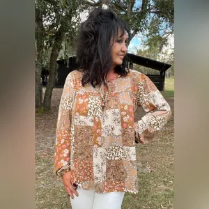 Haptics Country Bliss Patchwork Boho Blouse Floral Paisley Size Large thumbnail 3