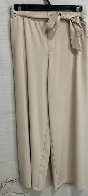Hooever Hi Waist Wide Leg Tie Belt Beige Cream Dress Pants M, Office Minimalist thumbnail 1