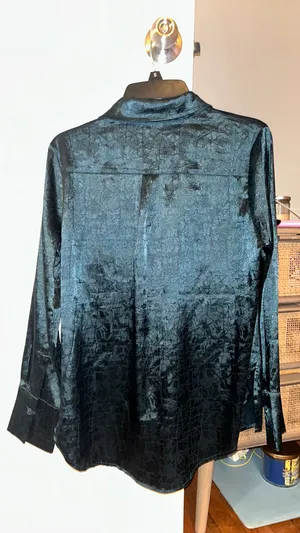 ACOA satin Button Down Women’s Shirt Blue thumbnail 2