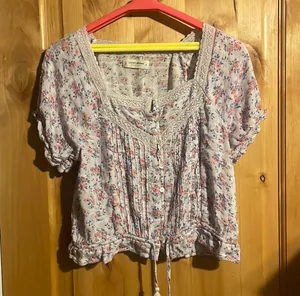 Lucky Brand 7W46342 Lilac Multi Floral Short Sleeve Peasant Top $69.50 EUC M thumbnail 4