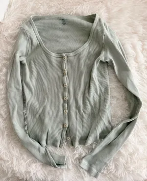 Brandy Melville Sage Green Ribbed Zelly Button-Down Top One Size thumbnail 1