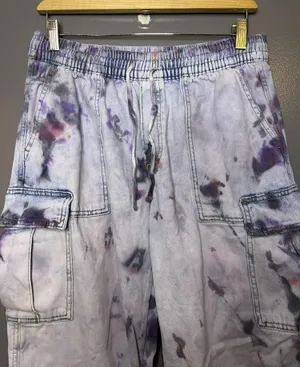 Aerie Pants Custom Tie Dye Women Medium Wide Leg Twill Elastic Waist Cargo Pants thumbnail 1