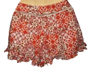 Forever 21 Bohemian Women’s Floral Print Ruffle Shorts - Orange thumbnail 1