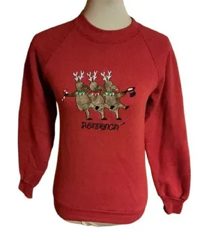 Vtg 80s Reindancing embroidered Holiday Sweatshirt thumbnail 1